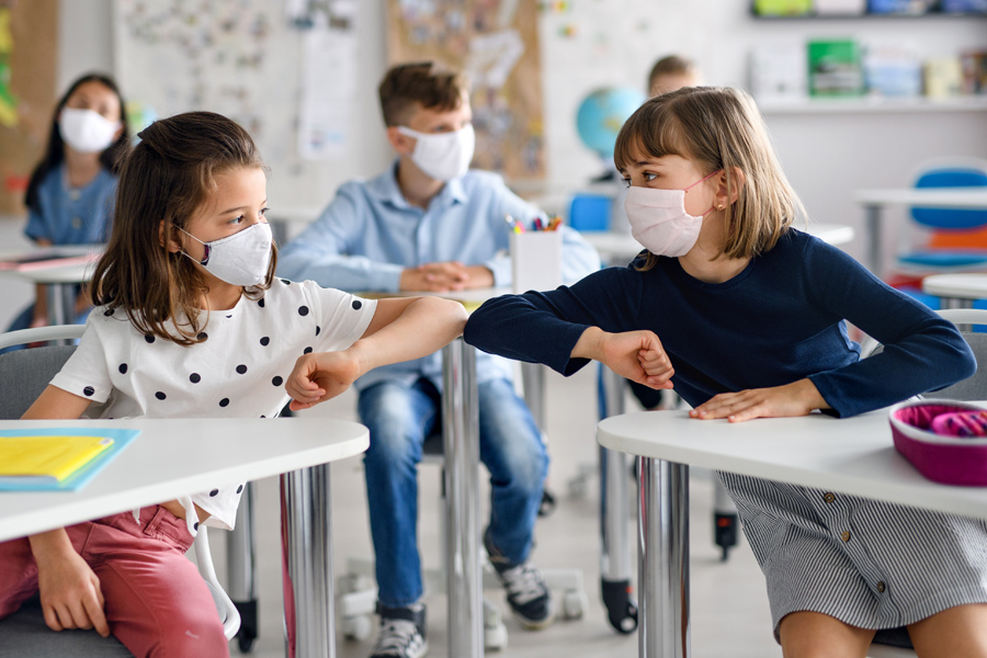 Children,With,Face,Mask,Back,At,School,After,Covid-19,Quarantine