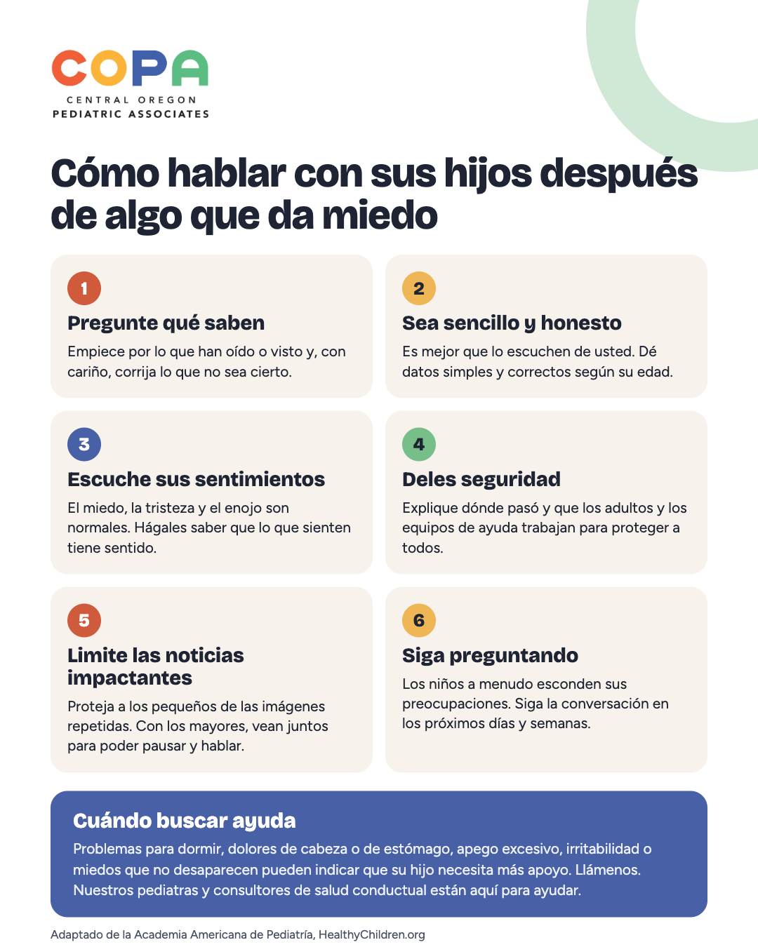 Cómo hablar con sus hijos después de algo que da miedo: 6 consejos de la Academia Americana de Pediatría.